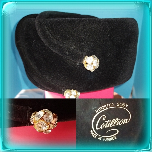 Vintage Accessories - Authentic Vintage Velour Rhinestone Cotillion French Hat